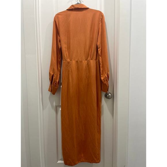 & Other Stories Collared Wrap Midi Dress in Terracotta Sz 10 - Picture 6 of 8